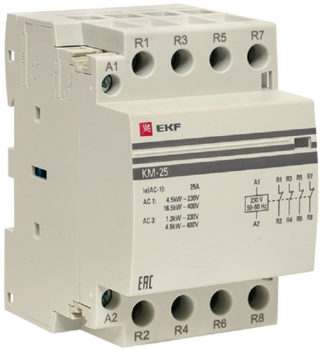 Контактор модульный EKF PROxima КМ 3п 4НЗ 25А 230В АС картинка